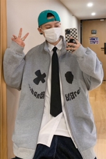 Y9905P45港风外景秋季立领开衫卫衣笑脸印花学生休闲宽松百搭，男装卫衣，电商A026-1