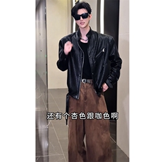 秋季新款美式复古编织设计皮衣外套机车皮夹克男JK2376P135(网图，男装夹克，电商B267