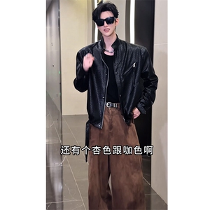 秋季新款美式复古编织设计皮衣外套机车皮夹克男JK2376P135 (网图图片