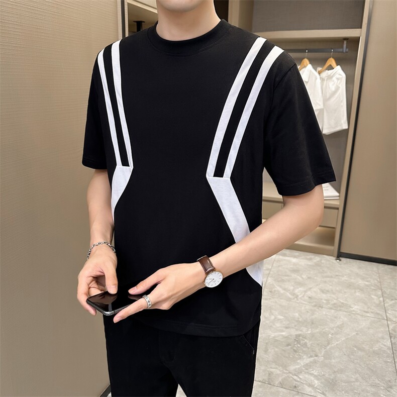 2024夏季新款创意拼接宽松圆领短袖T恤男2310-p68控98,男装T恤,电商D303