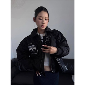 菱形格棉衣翻领棉衣外套 万宝路刺绣棉服D328-MY968-P128图片