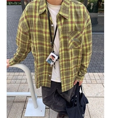 美式复古绿色格子衬衫男女宽松设计感上衣休闲长袖衬衣外套春秋，男装衬衫，星座506A