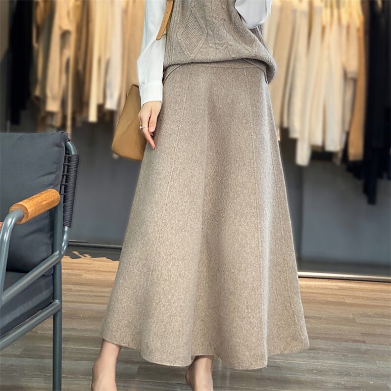 秋冬新款时尚显瘦百搭柔软半身裙高腰A字裙气质优雅，女装半身裙，邦太羊绒