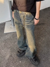 带绳子美式高街牛仔裤男韩版潮染黄泥2024冬季K5520-P50，男装牛仔裤，星座1109-3