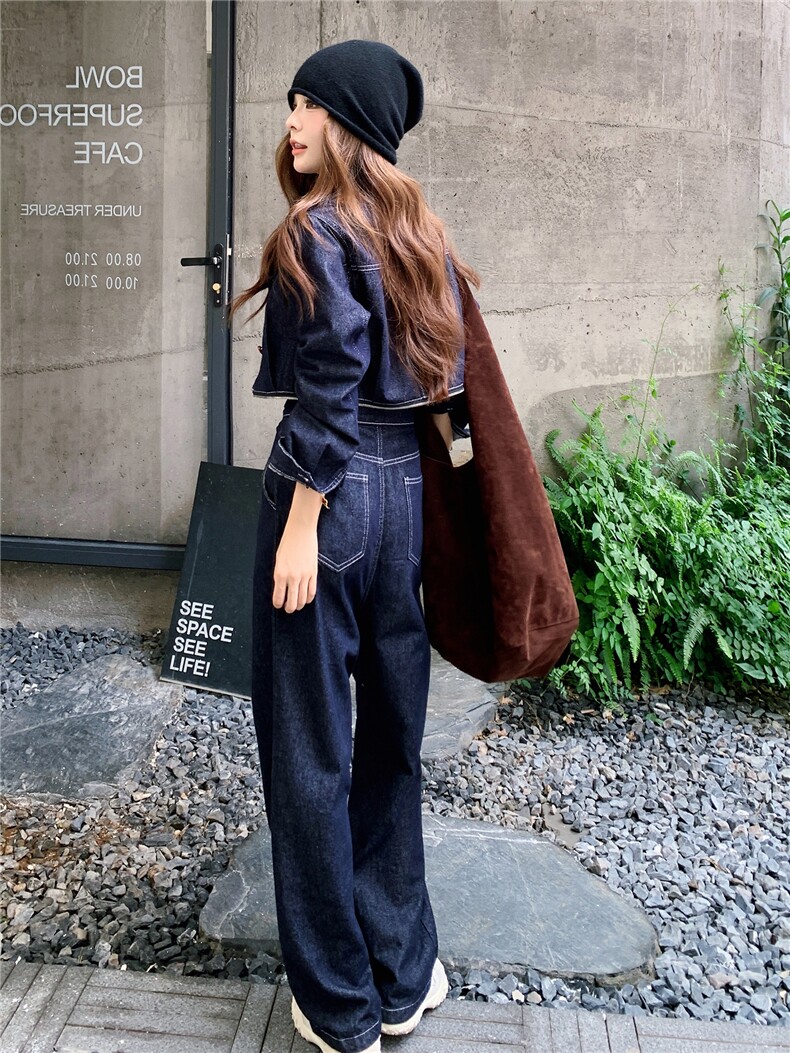 (新款现货）2026春装活性牛仔面料肩章可脱卸两件套拉链连体裤,女装连体裤,印象茜