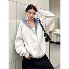 开衫连帽卫衣外套男女秋冬2025新款拼接格子设计感宽松上衣，女装短外套，星座410-7
