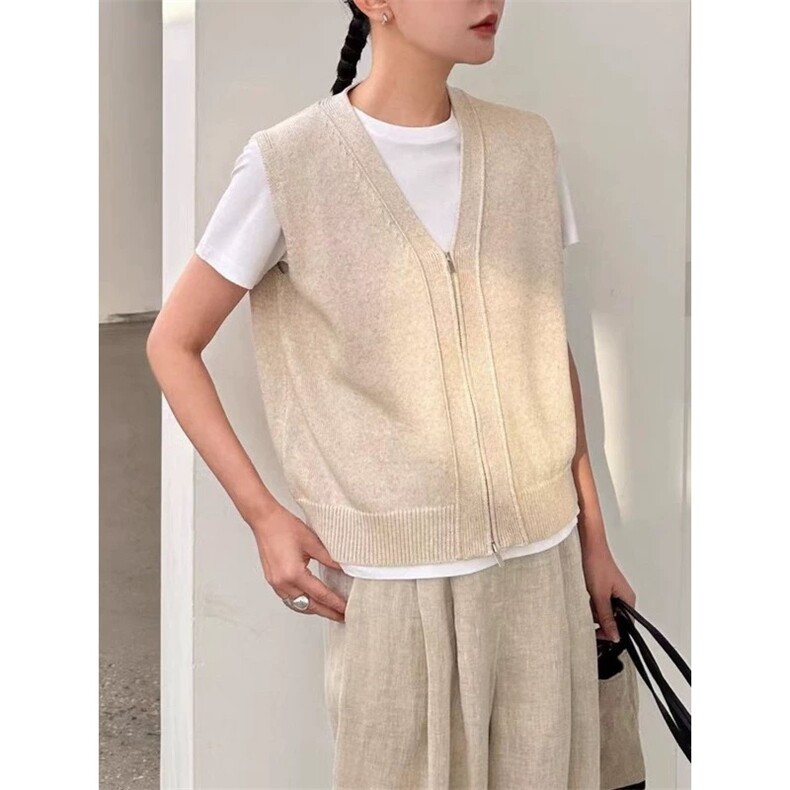 2025年秋季双拉链V领马甲，女装马甲，织己羊绒