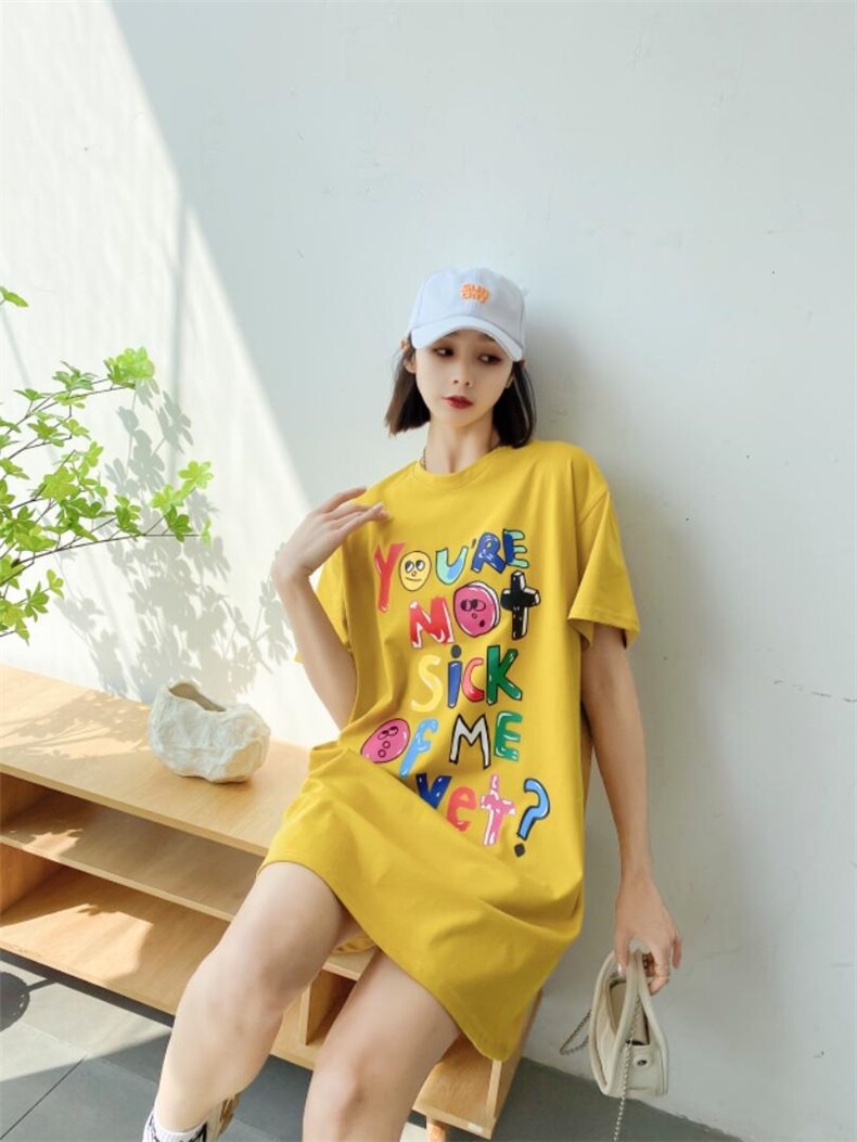 时尚休闲潮流长款T恤，女装T恤，泽妤