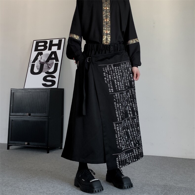 秋装西裤类目2024山本暗黑风新中式书法裙裤阔腿裤无性别裙裤男女图片