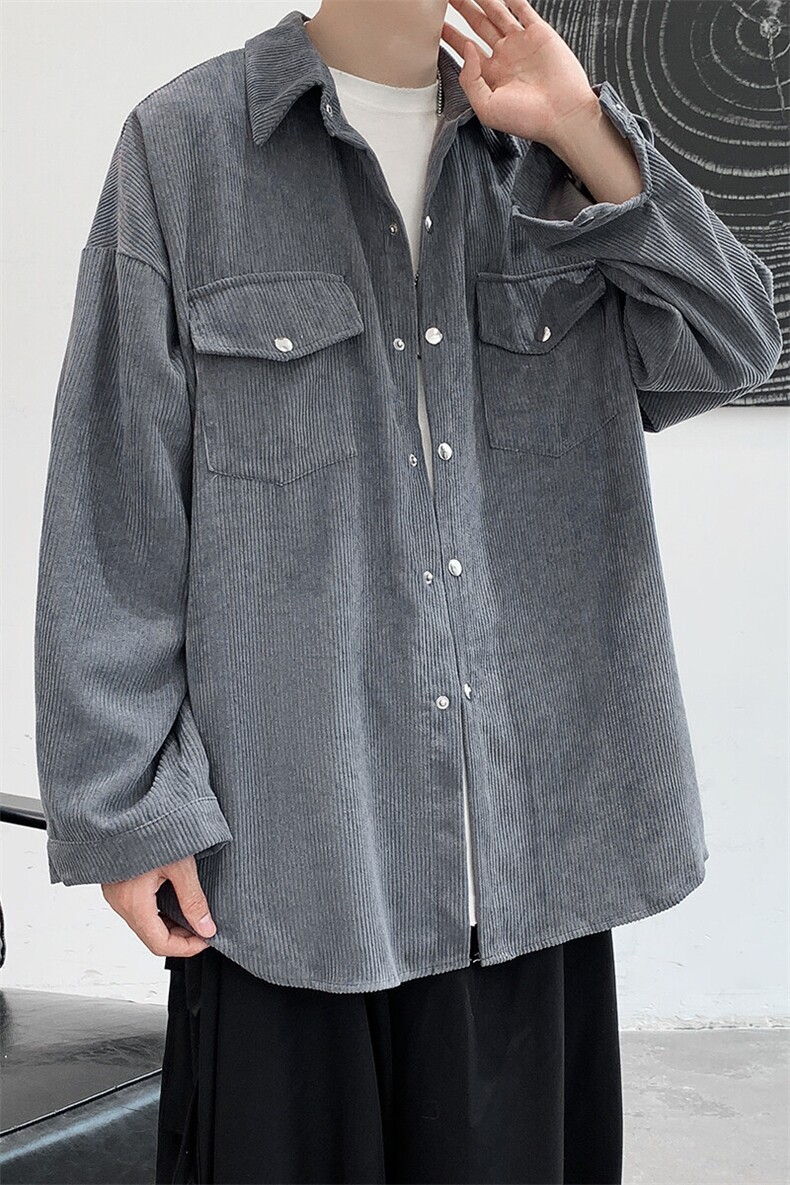 秋装男款D321-DM76-P45港风宽松休闲男装长袖衬衫上衣,男装衬衫,电商D321-1