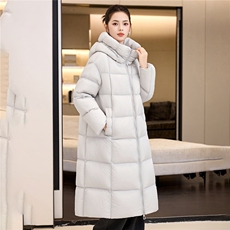 过膝加厚羽绒棉服2025新款白鸭绒加长款冬装外套直筒连帽棉袄女，女装羽绒服，阿舍尔精品