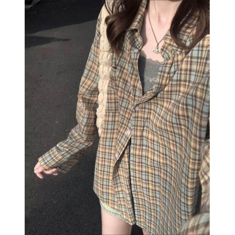 TC673-p45韩系复古慵懒风格子衬衫女早秋新款宽松百搭上衣,女装衬衫,星座617A-2