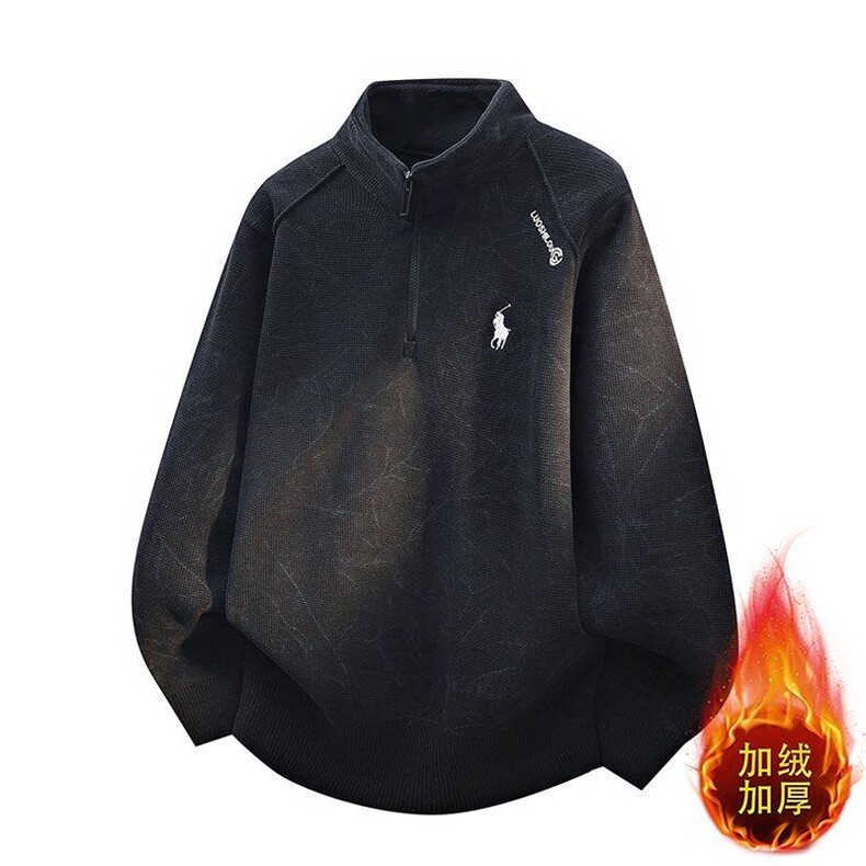 W25269-P55半高拉链领针织卫衣男士加绒加厚立领打底衫,男装T恤,电商D310B