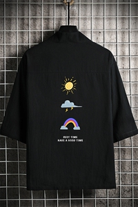 HF59141-P40风汉服男开衫外套七分袖道袍 网格挂拍图片