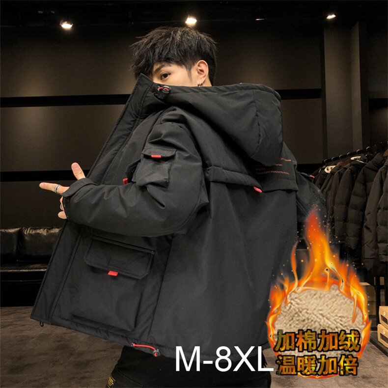 M-8XL男大码连帽加棉加绒加厚工装外套棉衣 5032-1_M06图片