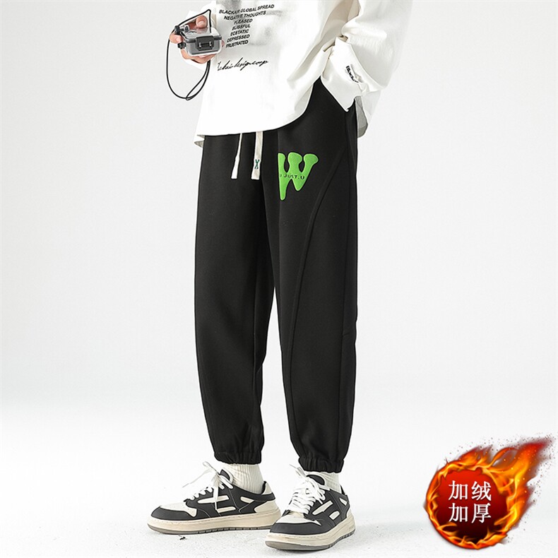 银狐绒复合面全棉冬季加绒加厚发泡印花束脚休闲裤男裤，男装卫衣，电商A210