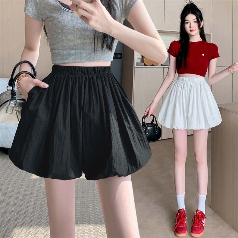 花苞裤裙女2025夏季小个子高腰显瘦褶皱裙裤a字休闲灯笼短裤，女装短裤/热裤，梦白服饰厂