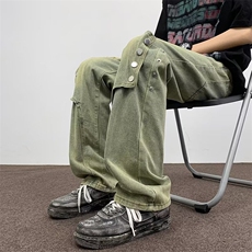 美式复古解构排扣裤子高街潮牌黄泥牛仔裤男微喇裤G616-P50，男装牛仔裤，星座1001-1