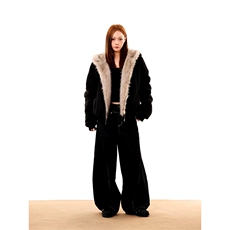 现货重磅硬挺boxy羽绒棉衣座山雕猫耳大毛毛领麂皮棉服冬外套，男装棉衣，电商A486-1