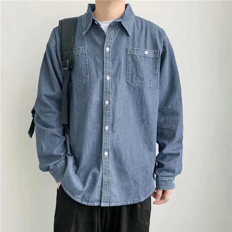 牛仔衬衫男长袖韩版潮流百搭休闲寸衣春秋季衬衣外套CS1100-p45,男装衬衫,星座1008
