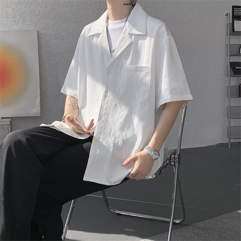 CS6020-P40控68夏季新款麻花提花古巴领短袖衬衫男,男装衬衫,电商A058-1（原电商C417）