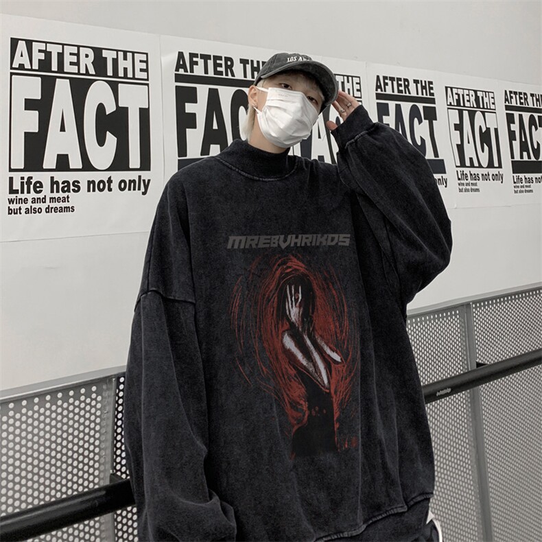 水洗做旧加绒加厚卫衣男23冬高领人物印花打底衫XZ514-2-X57-P78,男装T恤,星座514-2(原B239)
