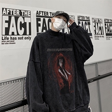 水洗做旧加绒加厚卫衣男23冬高领人物印花打底衫XZ514-2-X57-P78，男装T恤，星座514-2(原B239)