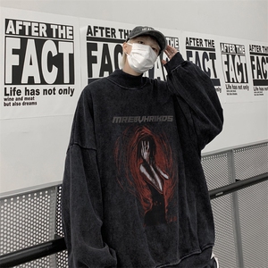水洗做旧加绒加厚卫衣男23冬高领人物印花打底衫 XZ514-2-X57-P78图片