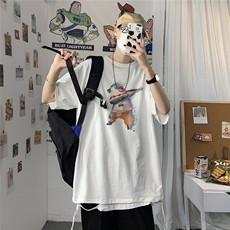 2021港风圆领青春休闲大码运动日系原宿潮流男士短袖宽松7933F25，男装T恤，星座227-7