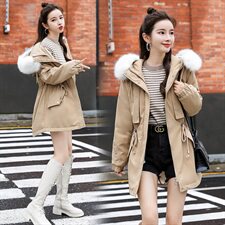 2020冬季新款时尚收腰大毛领棉衣时尚收腰时尚艺术优雅清新收腰中长款派克服，女装派克服，涵亦佰惠