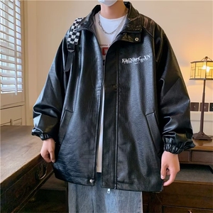 2023新款PU皮夹克外套男青年ins潮牌bf立领皮衣外套 W5304-P75图片