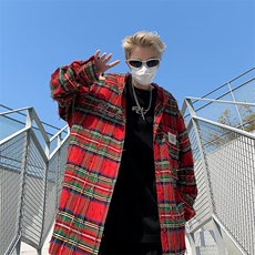 美式复古圣诞节新年红格子衬衫男秋宽松做旧磨毛CM36-P58，男装衬衫，星座1109-3