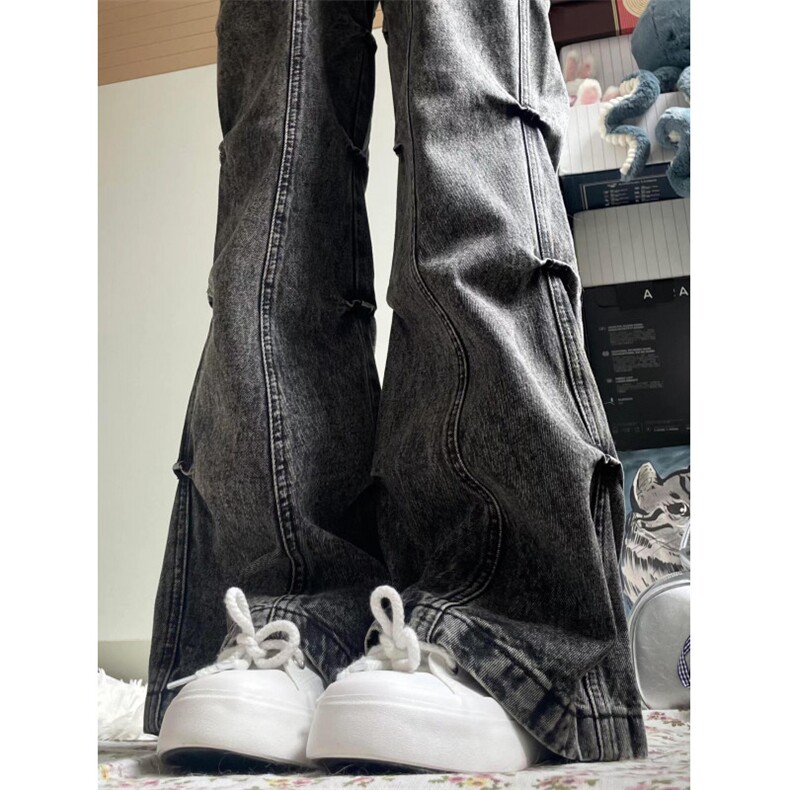 美式vibe水洗褶皱牛仔裤男女废土风裤子小众设计感NZ002WW-P55图片