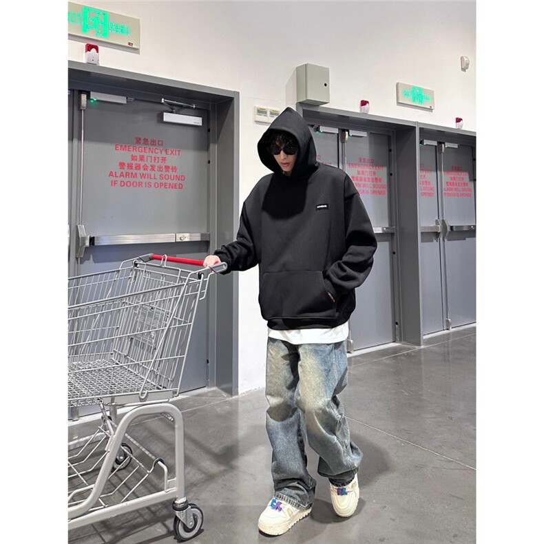 现货网图魔术贴连帽卫衣男秋季潮牌纯色外套特P55,男装卫衣,电商D205