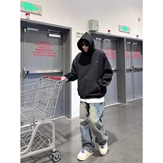 现货网图魔术贴连帽卫衣男秋季潮牌纯色外套特P55，男装卫衣，电商D205