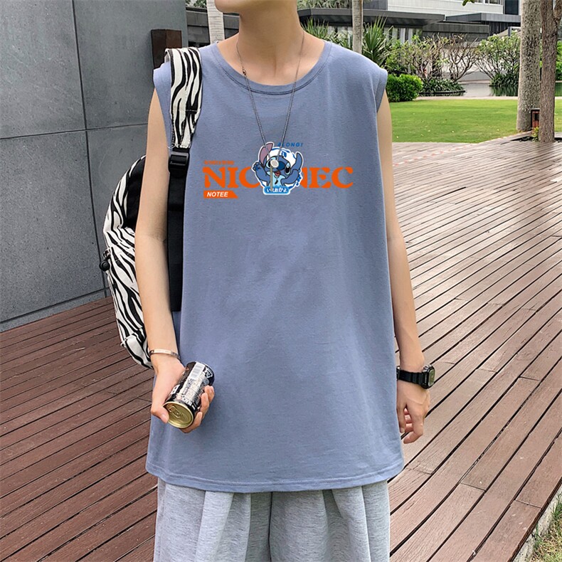 ！港风2023夏季无袖背心男加肥加大码宽松短袖T恤男BX260-P20,男装背心/马甲,电商B371
