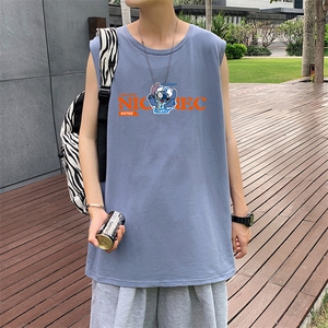 ！港风2023夏季无袖背心男加肥加大码宽松短袖T恤男BX260-P20图片