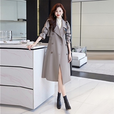 2025春秋新款韩版宽松显瘦大码休闲气质中长款过膝收腰风衣外套女，女装风衣，火爆靓佳人