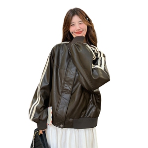 学院风PU皮黑色棒球服短外套女春秋2025新款超火好看机车夹克上衣图片
