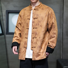现货秋装风麂皮绒烫金竹叶盘扣立领夹克外套JK1818-P110控158，男装夹克，电商A021
