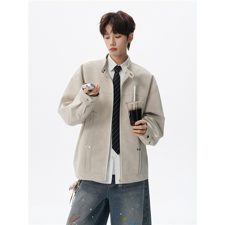 铆钉风琴折街头美式潮牌立领夹克情侣宽松百搭外套W375TP85控148，男装夹克，电商A170