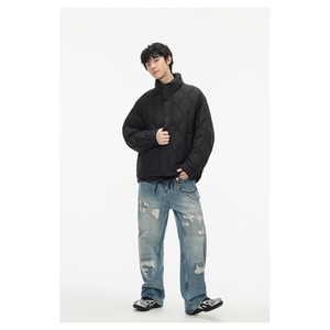 2025冬季新款简约纯色菱格立领羽绒服男潮牌百搭保暖羽绒服外套图片