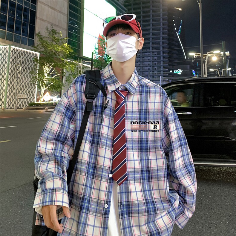 港风新款秋季时尚百搭美式宽松格子衬衫外套S681P38控58,男装衬衫,电商A268A