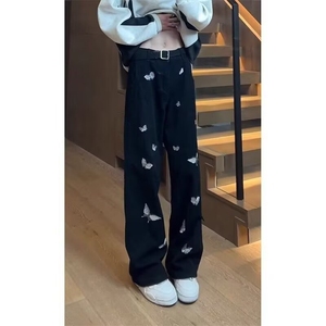 W11080-P45 网图现货 春季新款蝴蝶休闲牛仔裤宽松百搭弯刀阔腿裤图片
