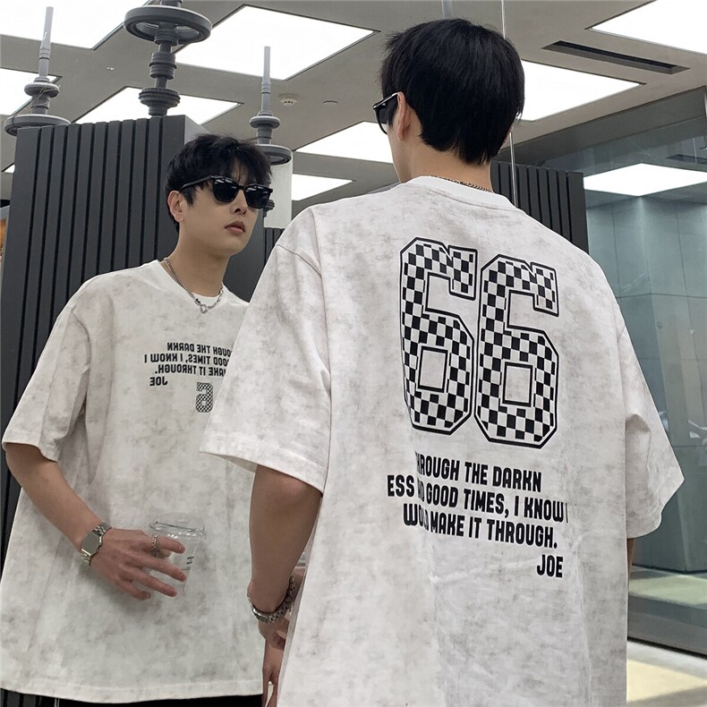 潮流蜡染宽松T恤夏季新款时尚宽松休闲短袖男字母印花T801-P30,男装T恤,电商C307A