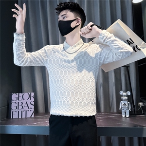 肌理感面料个性v领长袖体恤社会小伙店主风301C-CT06-P58控78图片