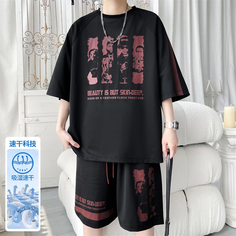 2025 夏季新款 旋律风车大码冰丝印花短袖套装M-5X HQ25585-P60图片