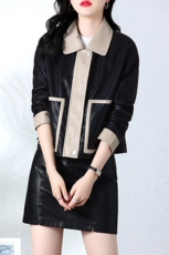 【现货主推加绒了】2024年秋冬季新款修身显瘦显高拼接皮衣外套女，女装皮衣，潮流依族