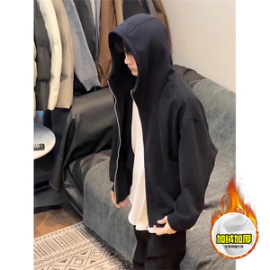 480G重磅加绒硬挺boxy 男女秋冬美式高街结构高领卫衣开衫厚外套图片