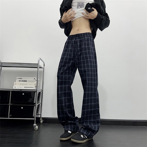 港风秋款男休闲裤条纹格子宽松直筒长裤h8052 P45图片